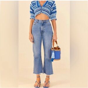 Farm Rio Flare Jeans Women 25 Crop Raw Hem Frayed High Rise 26” CL